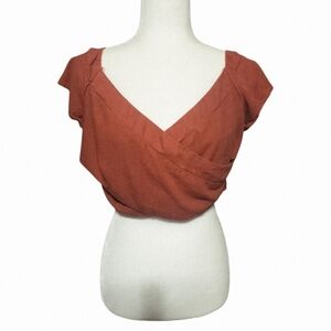 Windsor Rustic Orange Brown Cross Pattern Linen Blend Crop Top Size L